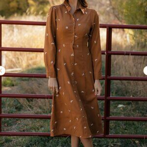 Roolee orange rust embroidered midi dress Small